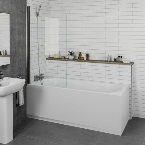 Bathroom 1700mm Single Ended Straight Bath Front End Panel 4mm Screen White (1/5)