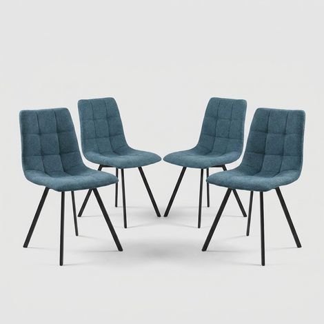 Set 4 sedie da pranzo imbottite in tessuto con gambe in acciaio Jane - Blu (1/5)