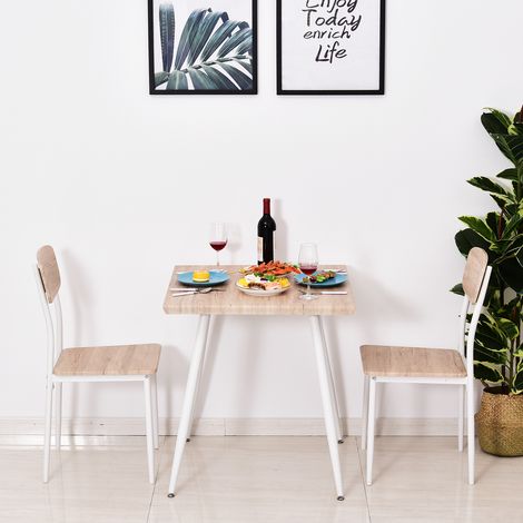 Ensemble table à manger carrée 3 pièces avec 2 chaises cuisine salle à manger plateau MDF châssis métal blanc (1/5)