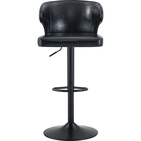Lot de 2 tabourets de bar réglables en hauteur, pivotants à 360°, avec dossier, repose-pieds et grand socle en métal noir, pour cuisine et comptoir CHICFURN (1/5)