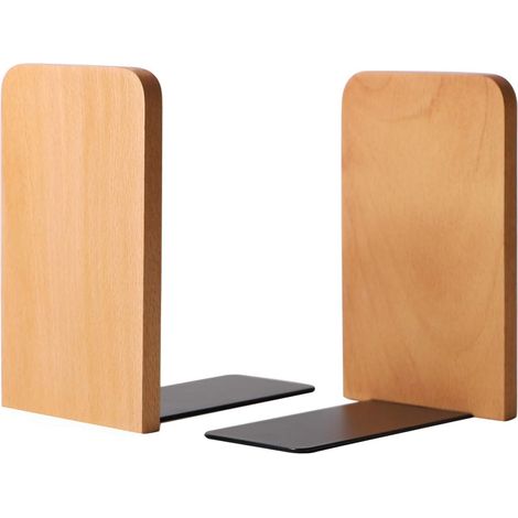 Serre-livres - Hêtre Massif - Structure Métallique - Fixation Bord Étagère - L 130 x l 108 x H 80 mm - Lot de 1 (1/5)