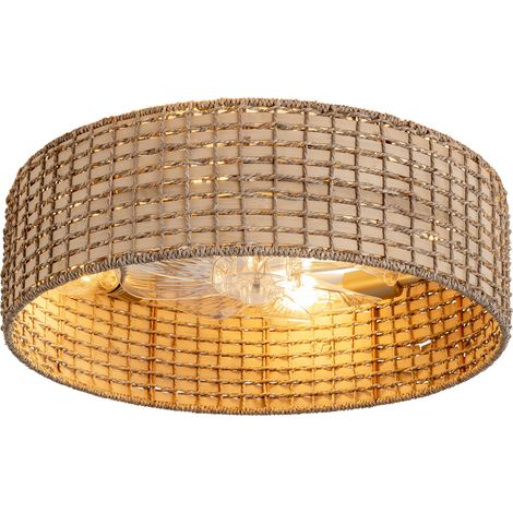 Ventilateur de plafond en rotin avec lumière 50 cm, 6 vitesses, réversible, appli et télécommande (1/5)