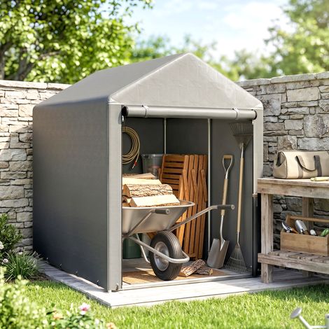 Capanno da giardino métallique avec bâche anti-UV, gris clair, 120x179x165 cm, abri de stockage pour outils et garage extérieur (1/5)