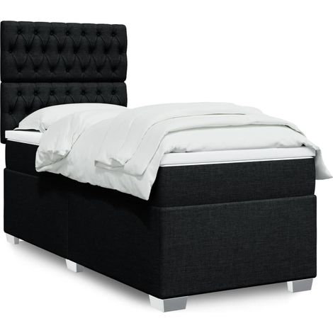 Cama box spring con colchón tela negro 80x200 cm
