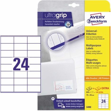 Universaletikett ultragrip 70 x 36 mm (B x H) nicht wieder ablösbar Papier weiß 720 Etik./Pack. (1/5)