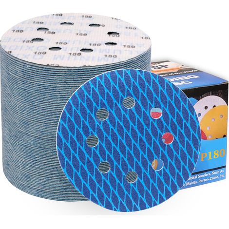Disques abrasifs en forme de diamant 125 mm grain 180, papier de verre anti-colmatage 8 trous, pour ponceuse orbitale aléatoire excentrique (80 pièces) (1/5)