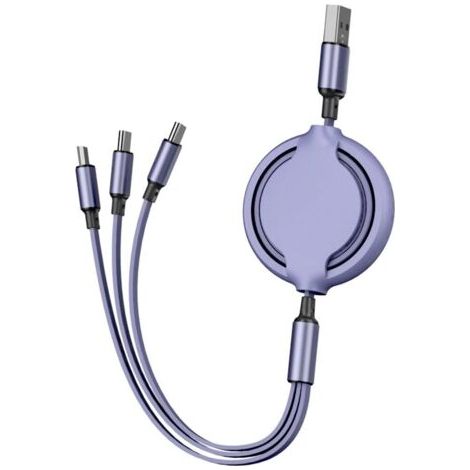 Cavo di teletrasporto, cavo di prolunga dati portatile multifunzionale, silicone liquido, 3 in 1, cavo di ricarica rapida per cellulari, viola