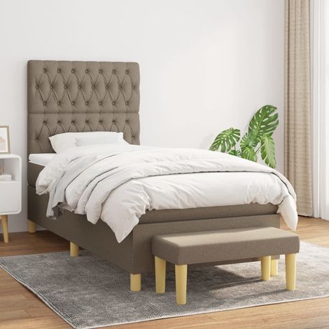 Lit adulte,Lit avec Sommier et Matelas confortable pour Chambre,Ensemble Lit à sommier tapissier Taupe 100x200 cm Tissu -BVN94113 (1/5)