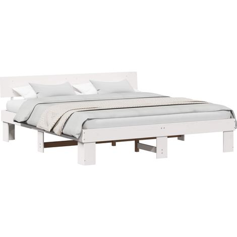 Maison Exclusive - Cadre de lit avec tête de lit Blanc 180 x 200 cm Pin massif (1/5)
