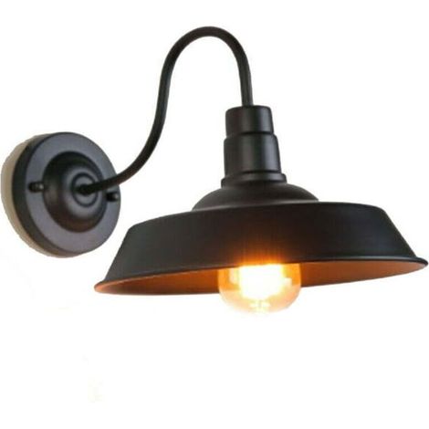 Wall light with power cord, black E27 retro wall light, wall light with power cord, industrial wall light with black finish (1-light) (1/5)