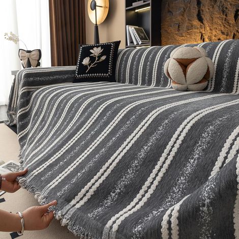 Premium soft chenille non-slip sofa cover, 800g high density, for sofa bed and sofa cushions (dark grey, 180 x 340 cm) (1/5)
