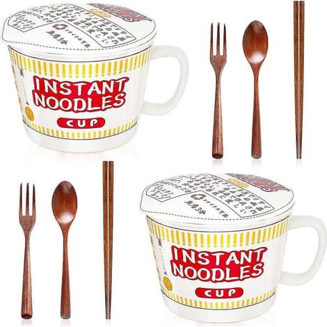 BelleRise - Lot de 2 bols à ramen instantanés en céramique avec couvercle, de 964 ml (34 oz), style japonais. (1/5)