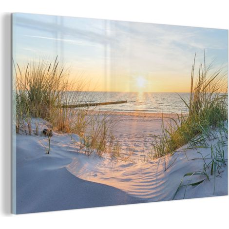 TABLEAU EN PLEXIGLAS Plage - Soleil - Dune - Herbe - Sable - Horizon Décoration Murale 120x80 (1/5)