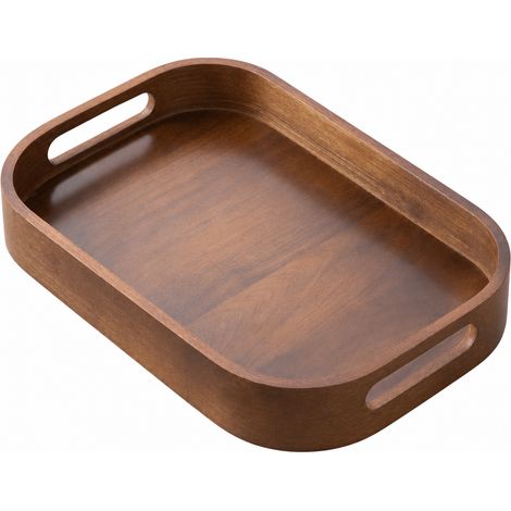Plateau de service carré en bambou marron 33 x 22 cm avec poignée