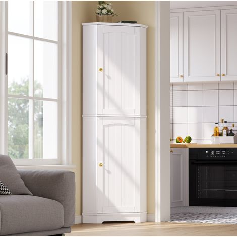 Armoire d’angle 42x42x166 cm en MDF blanche avec rangements, pour cuisine – MEUBLIV (1/5)