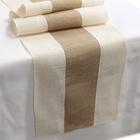 Chemin de table en Jute, deux couleurs épissées, décoration de maison de style rétro naturel, réunion de famille, (1/5)