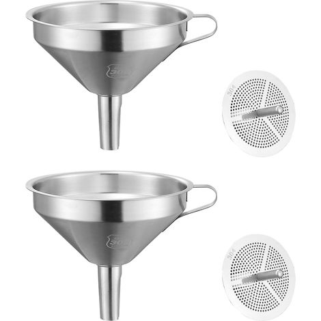 2 Pièces Entonnoir Inox, Entonnoir Alimentaire, Entonnoir en Acier Inoxydable Entonnoir de Cuisine avec Filtre Entonnoir Métallique pour le Transfert de Liquide (Diamètre 11 cm) (1/5)