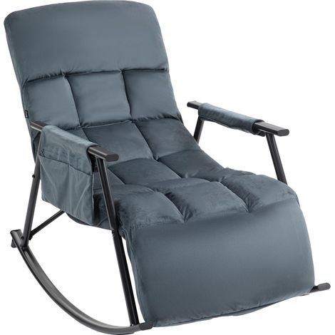 Fauteuil relax à bascule rembourré velours gris foncé avec repose-pieds – Confort et détente 100008340 (1/3)