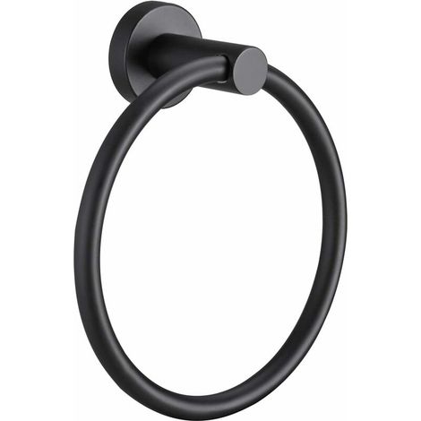 Matte, schwarze Handtuchringe für Badezimmer, 1 Stück, Handtuchhalter für Küche/Bad, Wandhalterung, robuster Edelstahl (1/5)