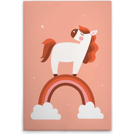 Leinwandbild Einhorn Rosa Regenbogen M1-No.51493 - Kunstdruck auf Leinwand in Rosa Weiß - Wandbild 30 x 45 cm