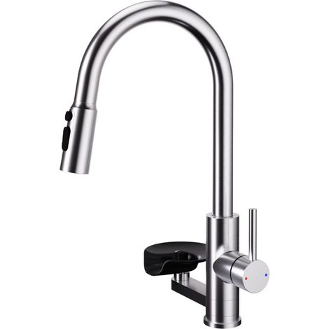 Robinet Cuisine 3‑en‑1 Filtre à eau Lave‑Verres Extractible Double Sortie, Rotation 360° (1/5)