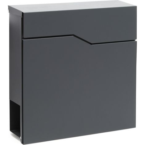 Wiltec Designer Briefkasten V19 anthrazit 370 x 102 x 370 mm, Wandbriefkasten mit Schloss und Zeitungsrolle, Postkasten aus pulverbeschichtetem Stahl (1/5)