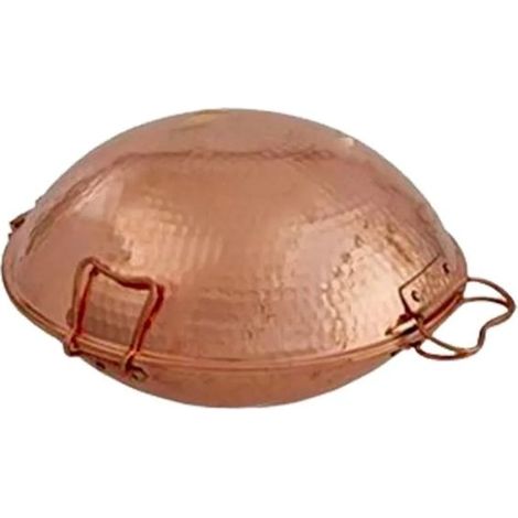 Cataplana en Cuivre 21 cm pour Poisson, Viande et Fruits de Mer - Cuisson à la Vapeur Traditionnelle Portugaise, Intérieur Étamé, Surface Martelée, Idéal pour Chefs Pros et Amateurs (1/2)