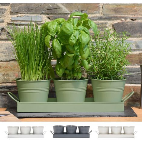 LTD Pot de fleurs en métal Lot de 3 avec plateau d'égouttement Traditionnel Pour rebord de fenêtre et cuisine Cultivez vos (1/5)