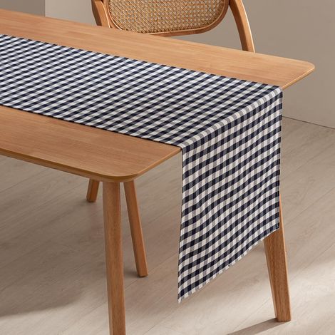 1 Chemin de table, 45x170 cm, coton polyester, motif vichy bleu, traitement anti-taches, intérieur extérieur (1/5)