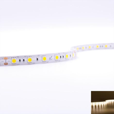 Strip 24V LED Streifen 5M 14,4W/m 60LED/m 10mm - Lichtfarbe: Warmweiß 3000K - Schutzart: IP65 (1/5)