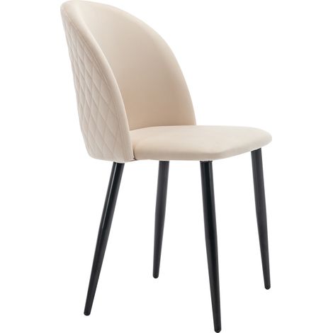Chaise de salle à manger en velours beige avec dossier et pieds métalliques réglables, motif diamanté (1/5)