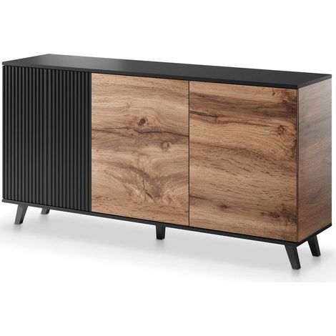 Buffet 160 cm 3 portes aspect chêne wotan et noir PUMP (1/5)