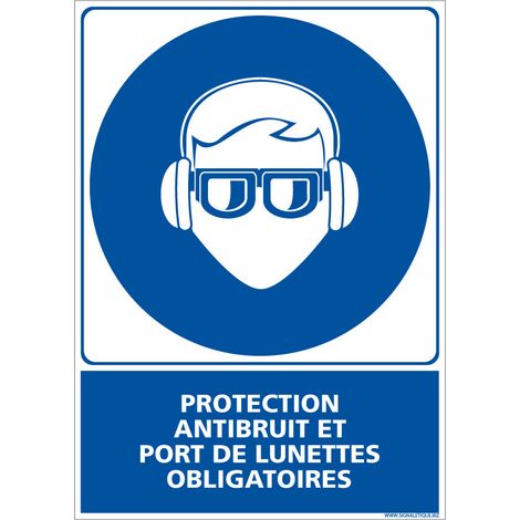Panneau Obligation Protection Anti-Bruit et Lunettes - Signalisation EPI - Plastique PVC 1,5 mm - 210 x 300 mm - Conforme ISO 7010 (1/5)