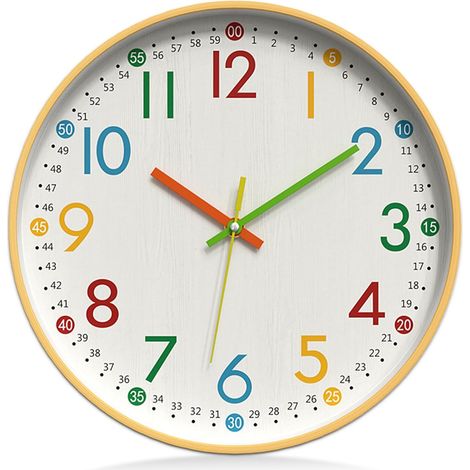 Horloge murale pour enfants de 30 cm sans bruit de tic-tac : Horloge d'apprentissage pour enfants, design moderne, horloge pour enfants silencieuse, pour chambre d'enfant, cuisine, salon (1/5)
