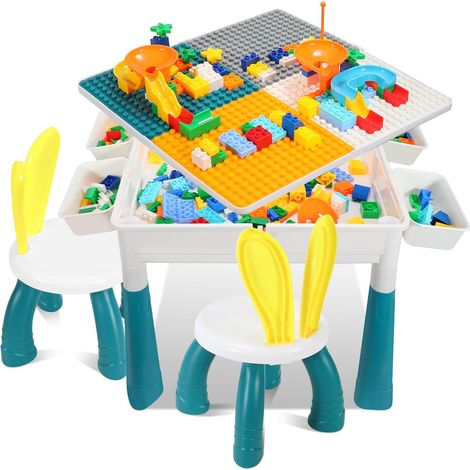 table d'activité pour enfants, table et chaises pour enfants, hauteur réglable, 251 pièces de briques compatibles, jeu comprend 2 chaises et grand espace de stockage, table pour enfants (1/5)