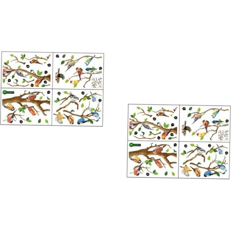 2 Ensembles Autocollants Muraux Oiseaux Branche Décoration Diy Auto Adhésif Pour Salon Chambre Et Bureau De Décoratifs Muraux 4 Feuilles2 (1/5)