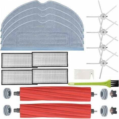 Accessoire Robot Aspirateur - Kit Entretien Roborock S7 - 4 Serpillières + 2 Brosses Principales + 4 Brosses Latérales + 4 Filtres HEPA + 2 Brosses de Nettoyage