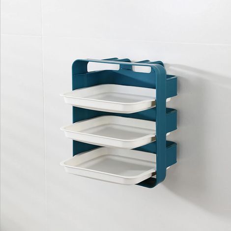 Plaque de Préparation, Plateau de Préparation de Fruits et Légumes Domestiques Multicouche Multicouche en PP pour Hotpot (3 Layers Blue) (1/5)