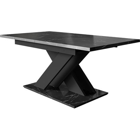 Mesa Decium, Mármol negro + Negro, 76x80x140cm, Alargamiento, Aglomerado laminado