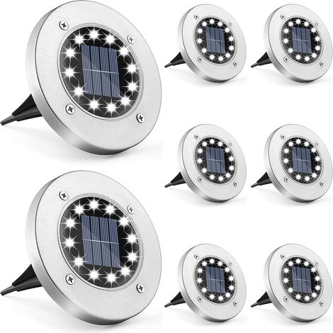 Lampe Solaire Extérieur,Lumiere Solaire Exterieur Jardin de 12 LED,Blanc Froid,Etanche IP65 Lampe Solaire Spot Encastrable pour Paysage, Passerelle, Pelouse, Étapes, Terrasses(8 Pièces) (1/5)