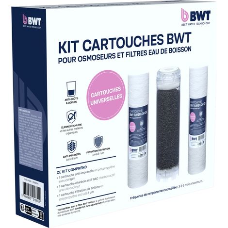 Paquete de cartuchos Triplex - BWT - Paquete Triplex - Prefiltración + carbón activo + filtración fina - Pretratamiento de ósmosis