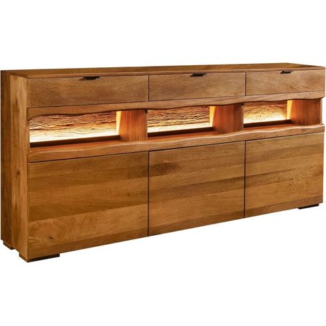 Buffet TAKARA 180 cm aus massivem lackiertem Mangoholz – 3 Türen, 3 offene Fächer, 3 Schubladen und LED (1/5)
