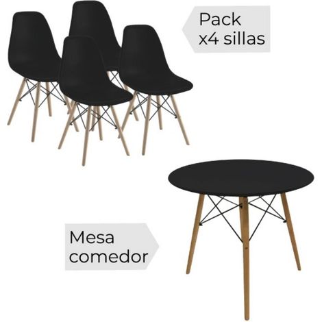 ORION91 Conjunto Mesa 4 Patas Negra 80x80x76cm + 4 Sillas ORION91 Polipropileno Color Negro y Patas en Madera Haya 46,5 x 48 x 82 cm Comedor Oficina Salón Teletrabajo Cocina – SpazioLuzio (1/5)