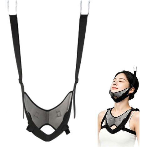 Support de cou ajustable ergonomique rembourré, repose-menton, sangle confort, compact portable pour exercices de traction noir (1/5)