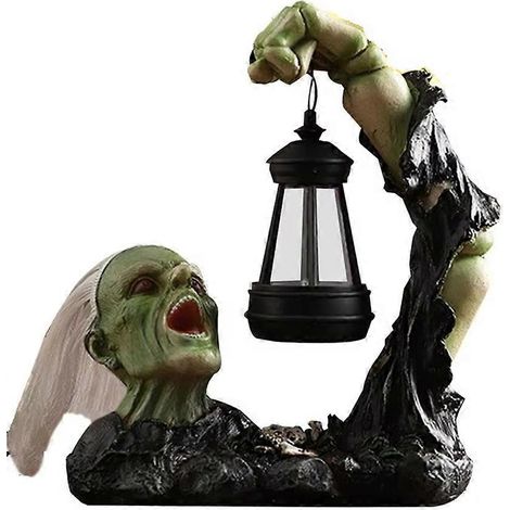 Décorations d'Halloween extérieures, figurine verte avec lanterne solaire, décoration effrayante pour la maison et l'extérieur