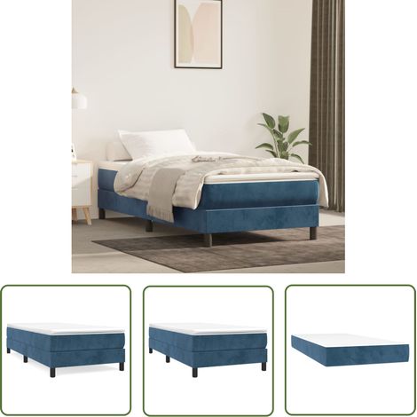 The Living Store Sommier à lattes de lit avec matelas Bleu foncé 100x200 cm - Lit Tapissier - Lit Double - Matelas Ressort Ensaché - Velours - Literie (1/5)