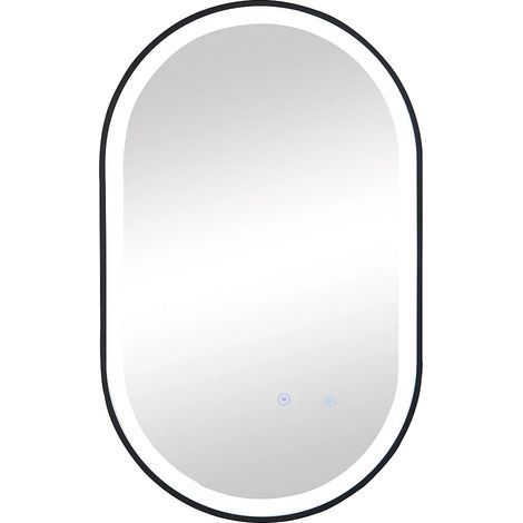Specchio per bagno luminoso ovale antiappannamento con contorno 50 x 80 cm Nero - ALARICO
