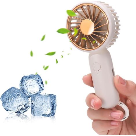 Mini-Handventilator mit wiederaufladbarem 500-mAh-Akku, tragbar, leise, USB-betrieben, mit 3 Windgeschwindigkeiten und Karabinerhaken, für Büro, Zuhause, Outdoor-Aktivitäten und Reisen.