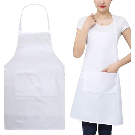 Delantal de chef impermeable unisex para adultos con 2 bolsillos para cocina, jardinería, restaurante, barbacoa, cafetería - Blanco (1/5)