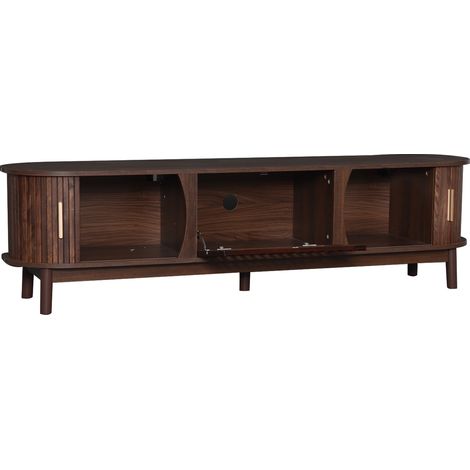 ELVMI TV-Schrank mit 2 Schiebetüren, 1 Klapptür und 3 Fächern für Wohnzimmer aus MDF 165 × 39,5 × 46 cm Braun (1/5)